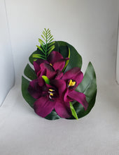 Load image into Gallery viewer, Triple Orchid Tropical Hair Flower in Dark Purple