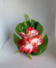 Load image into Gallery viewer, Triple Orchid Tropical Hair Flower in Red and White