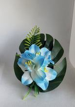 Load image into Gallery viewer, Triple Orchid Tropical Hair Flower in Blue