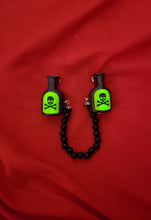 Load image into Gallery viewer, Skull and Crossbones Poison Bottle Cardigan Clips