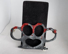 Load image into Gallery viewer, Bloody "brass" Knuckles Brooch in Charcoal and Bitten Red