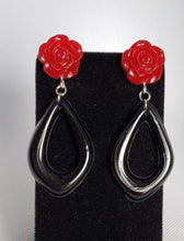 Load image into Gallery viewer, Rose and Hoop Earrings in Red and Black