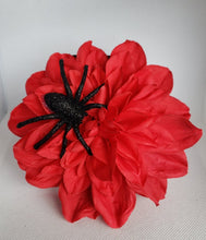 Load image into Gallery viewer, Large Dahlia Hair Flower in Red with Black Spider