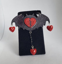 Load image into Gallery viewer, Broken Heart Bat Necklace in Bitten Red and Black