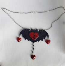 Load image into Gallery viewer, Broken Heart Bat Necklace in Bitten Red and Black