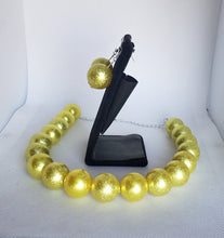 Load image into Gallery viewer, Acrylic and Glitter Gumball Bead Earrings and Necklace Set in Yellow