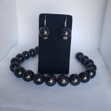 Load image into Gallery viewer, Acrylic and Glitter Gumball Bead Earrings and Necklace Set in Black
