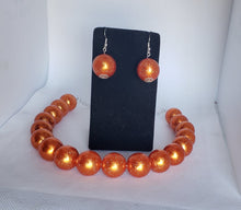 Load image into Gallery viewer, Acrylic and Glitter Gumball Bead Earrings and Necklace Set in Orange