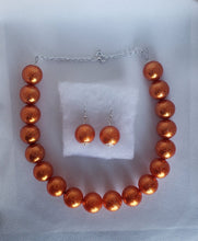 Load image into Gallery viewer, Acrylic and Glitter Gumball Bead Earrings and Necklace Set in Orange