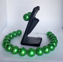 Load image into Gallery viewer, Acrylic and Glitter Gumball Bead Earrings and Necklace Set in Green