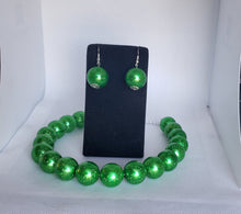 Load image into Gallery viewer, Acrylic and Glitter Gumball Bead Earrings and Necklace Set in Green