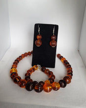 Load image into Gallery viewer, Acrylic Gumball Bead Necklace, Bracelet, and Earrings Set in Brown