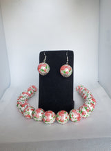 Load image into Gallery viewer, Rose Print Gumball Bead Necklace and Earrings Set