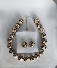 Load image into Gallery viewer, Leopard Gumball Bead Necklace and Earrings Set