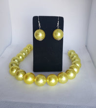 Load image into Gallery viewer, Acrylic and Glitter Gumball Bead Earrings and Necklace Set in Yellow