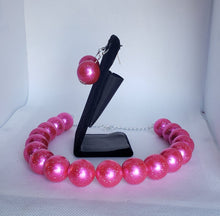 Load image into Gallery viewer, Acrylic and Glitter Gumball Bead Earrings and Necklace Set in Pink