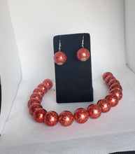 Load image into Gallery viewer, Acrylic and Glitter Gumball Bead Earrings and Necklace Set in Red