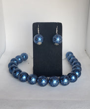 Load image into Gallery viewer, Acrylic and Glitter Gumball Bead Earrings and Necklace Set in Blue