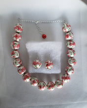 Load image into Gallery viewer, Rose Print Gumball Bead Necklace and Earrings Set