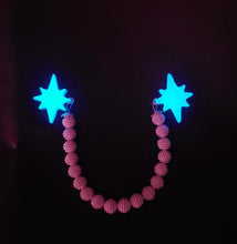 Load image into Gallery viewer, Atomic Star Cardigan Clips in Glow in the Dark Light Blue