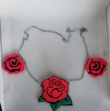 Load image into Gallery viewer, Triple Rose Necklace in Hot Pink, Black, and Green
