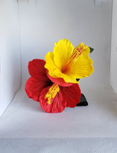 Load image into Gallery viewer, Double Hibiscus Hair Clip in Red and Yellow