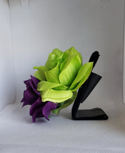 Load image into Gallery viewer, Double Rose Hair Clip in Bright Green and Purple