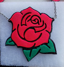 Load image into Gallery viewer, Triple Rose Necklace in Hot Pink, Black, and Green