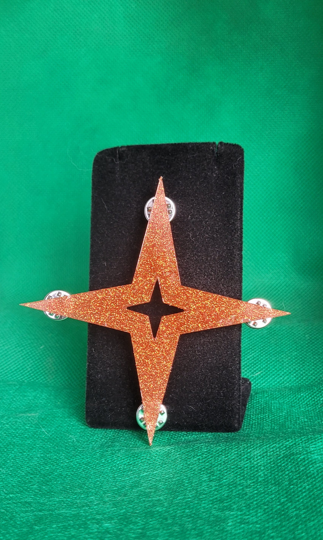 Open Atomic Star Brooch in Orange