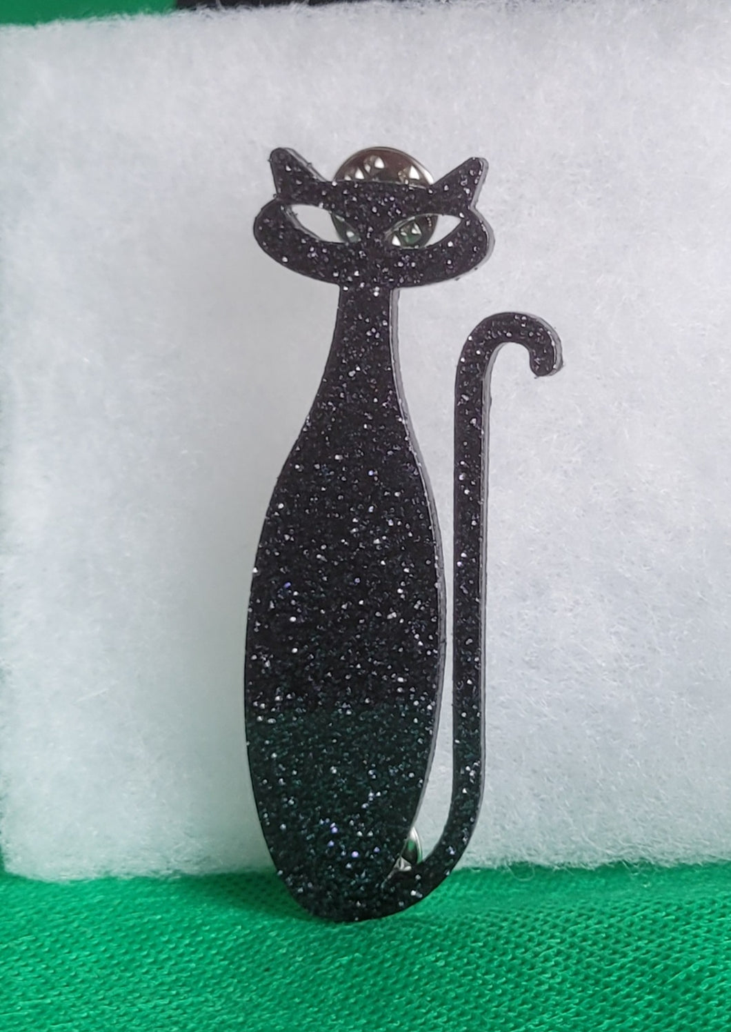 Atomic Kitty Brooch in Black with Matching Glitter