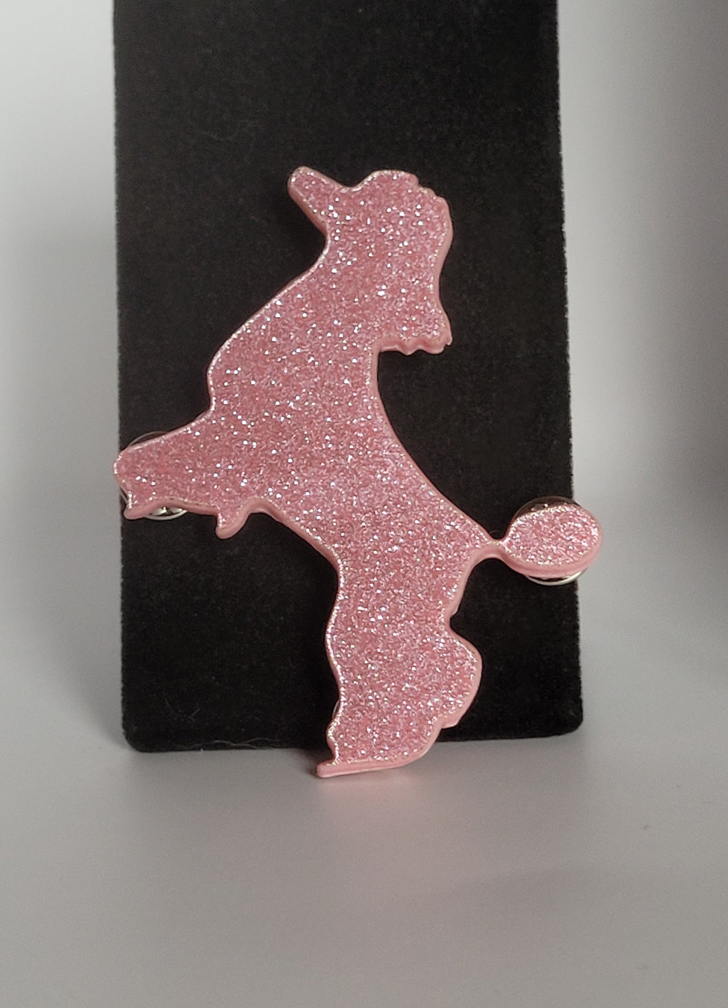 Begging Poodle Brooch in Pink Glitter Acrylic