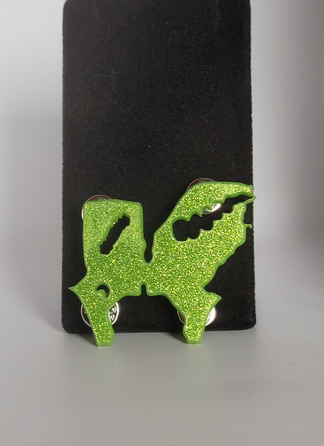 Monster and Bride Brooch in Lime Green Glitter Acrylic