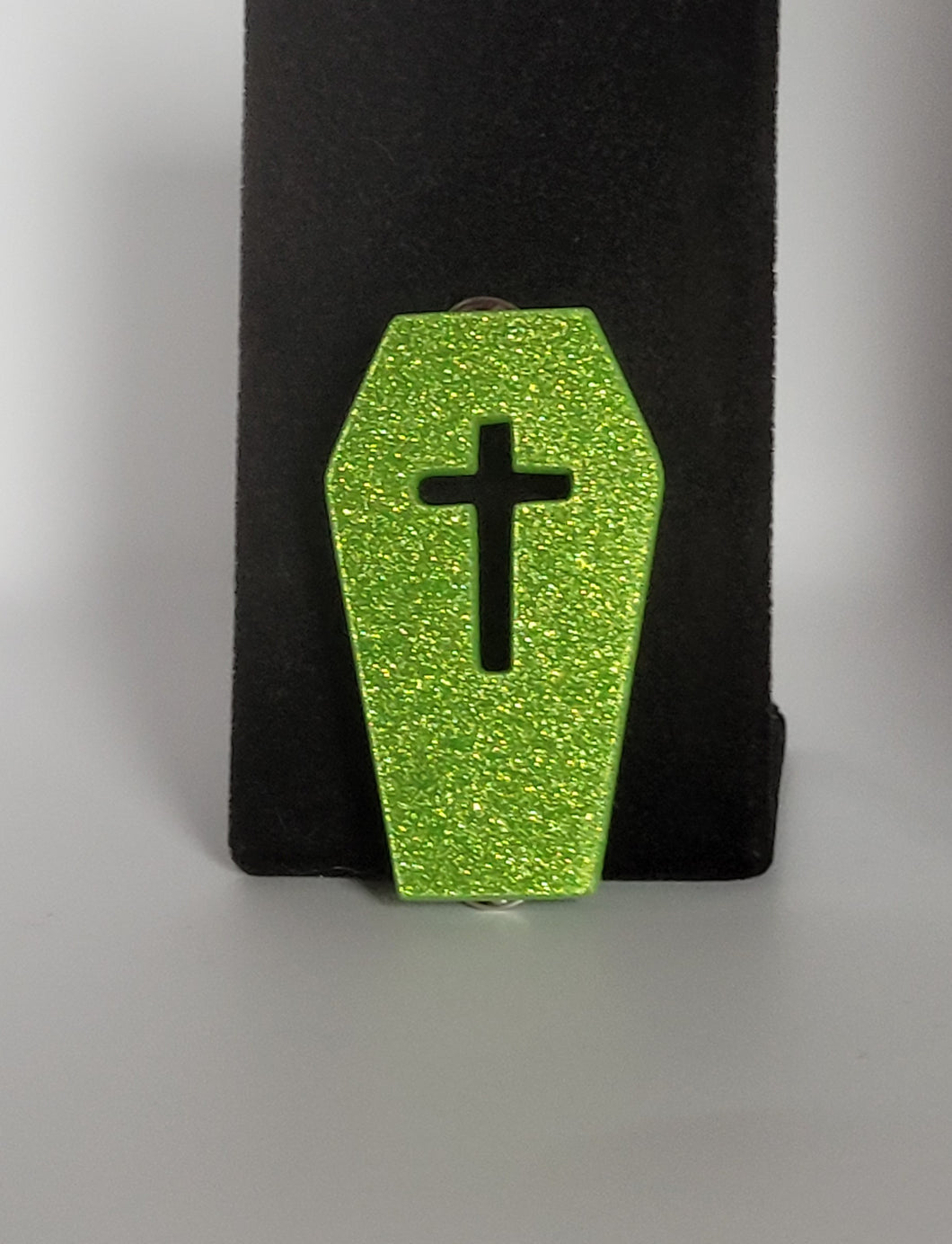 Coffin Brooch in Glitter Lime Green Acrylic