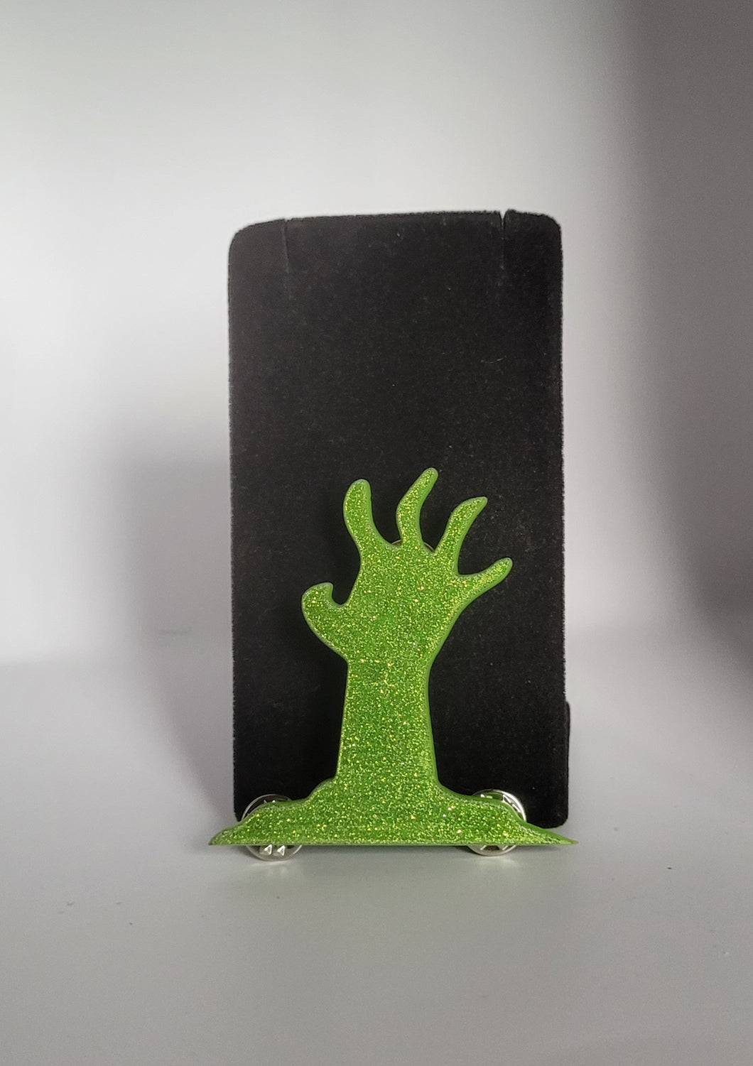 Medium Zombie Hand Brooch in Glitter Lime Green Acrylic