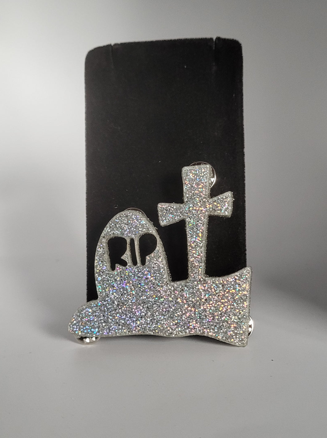 Cemetery Brooch in Glitter Silver Acrylic