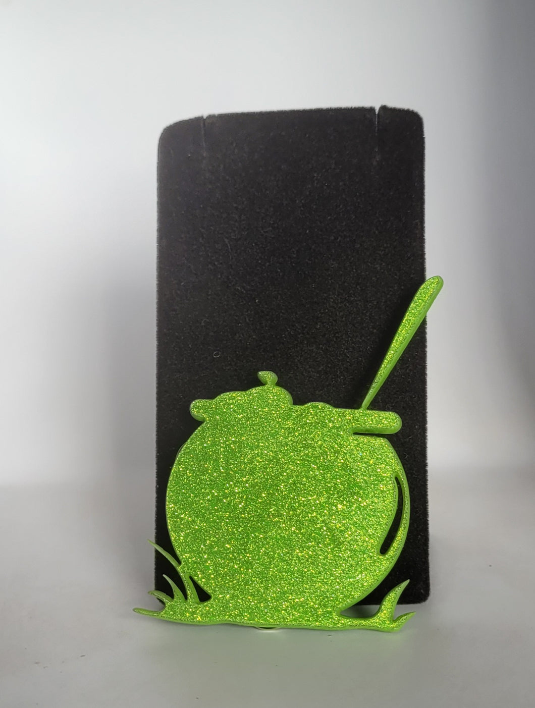 Cauldron Brooch in Glitter Lime Green Acrylic