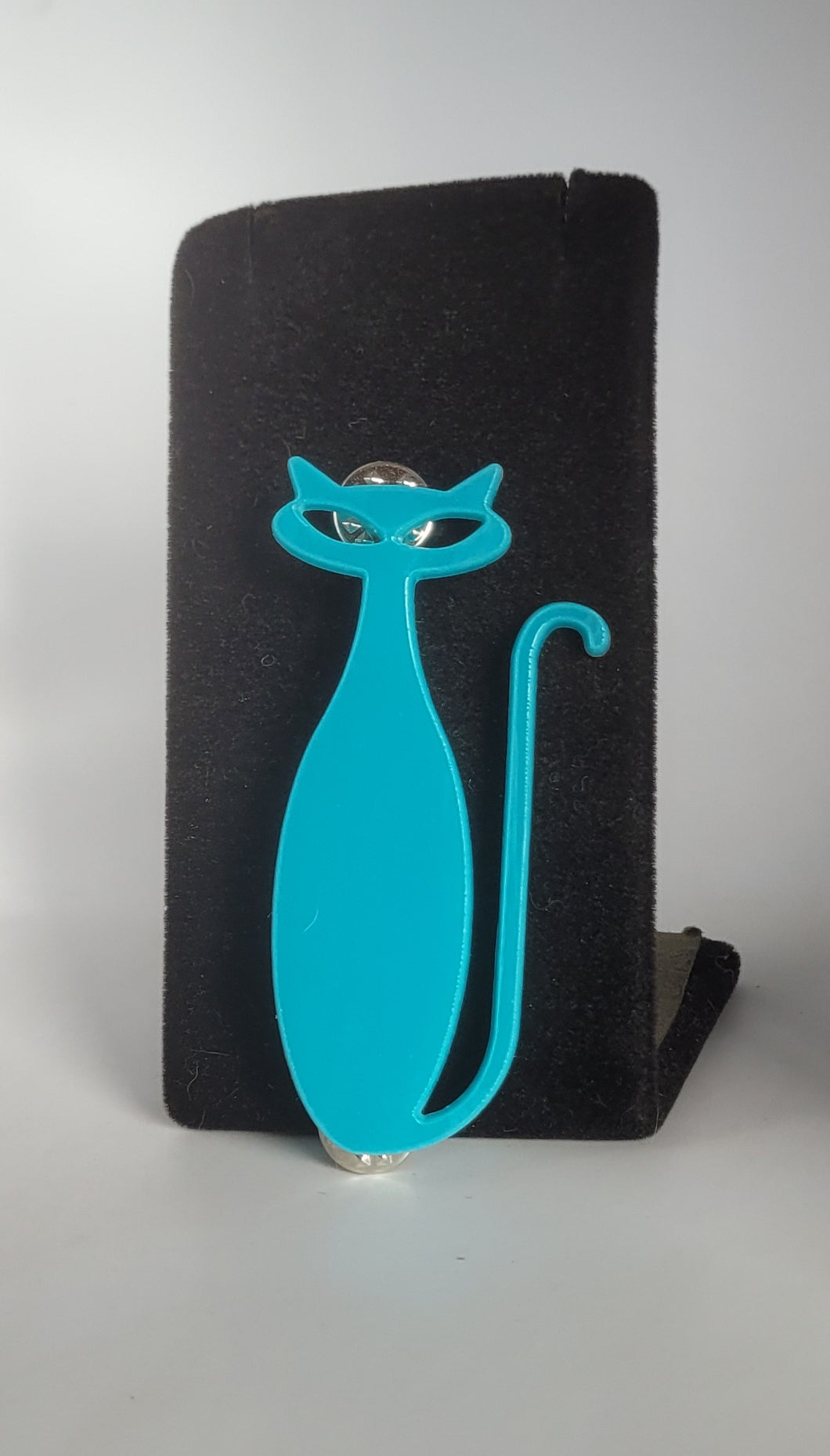 Atomic Kitty Brooch in Opaque Turquoise Acrylic