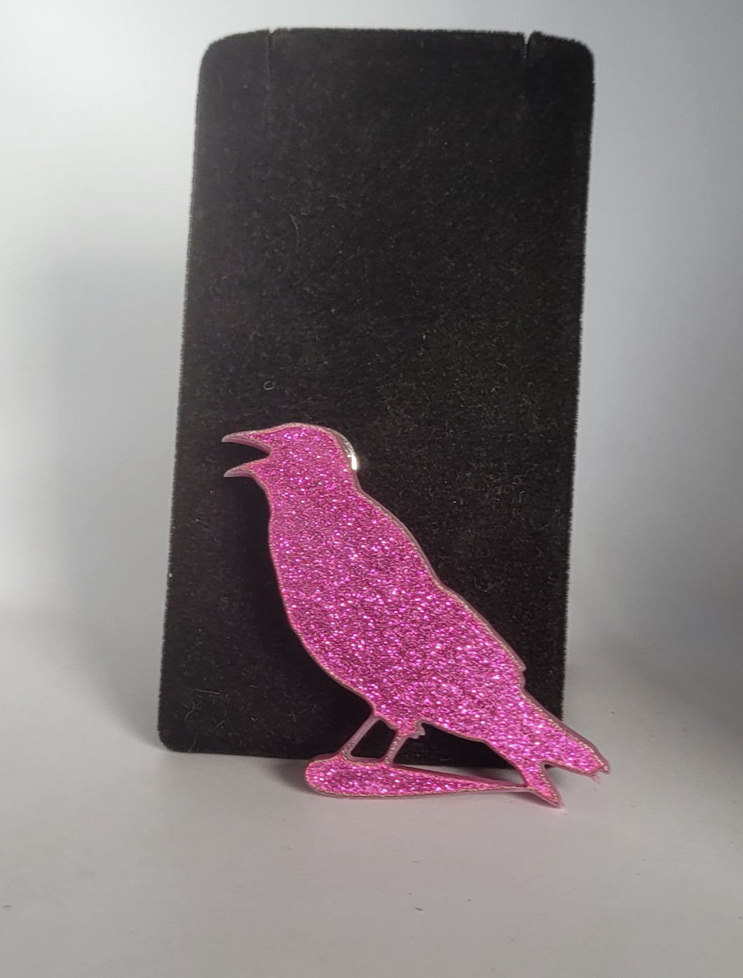 Crow Brooch in Glitter Fuchsia Acrylic