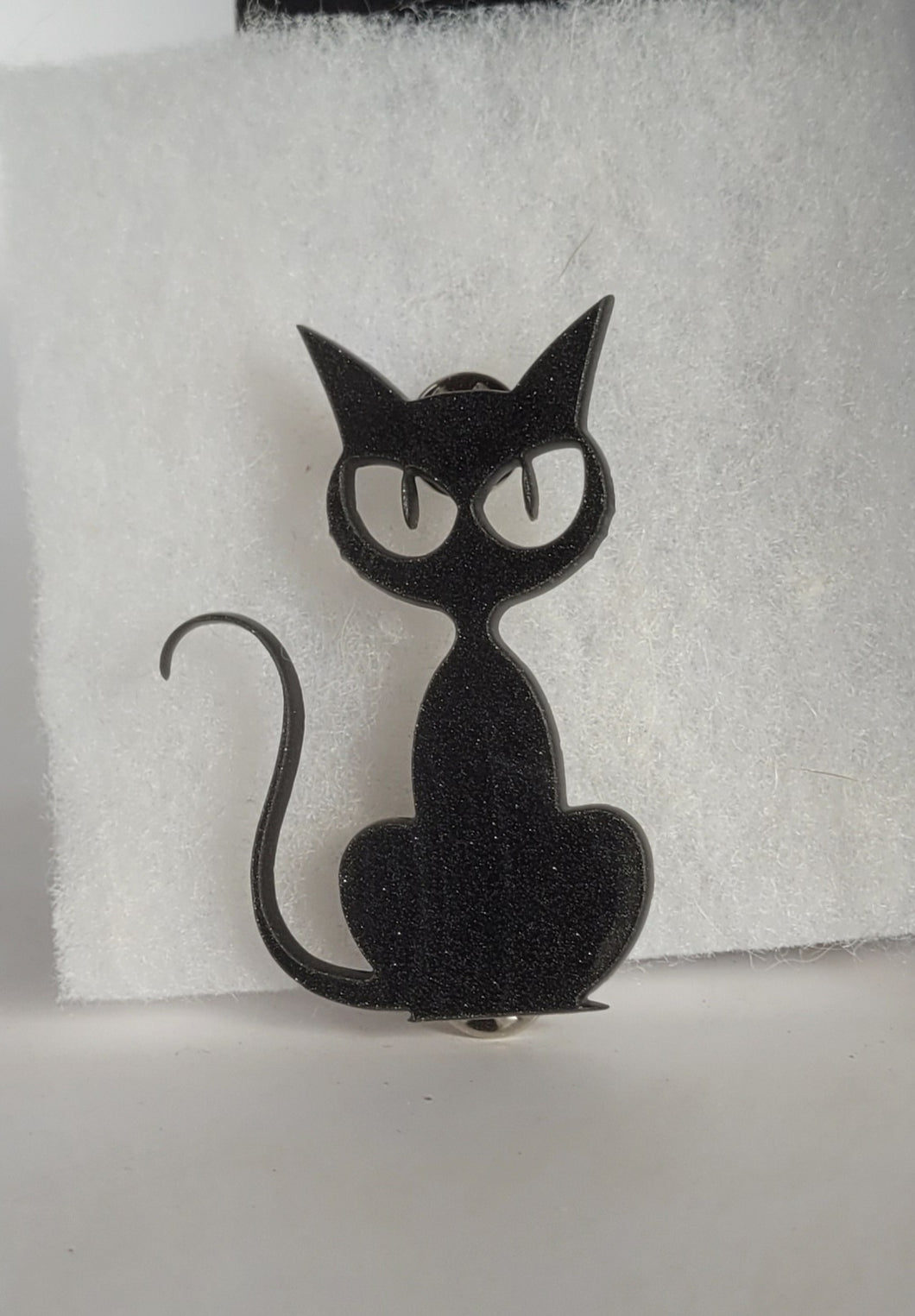 Halloween Kitty Brooch in Glitter Black Acrylic