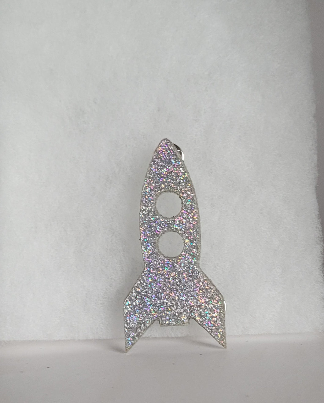 Rocket Brooch in Glitter Silver Acrylic (Style 1)