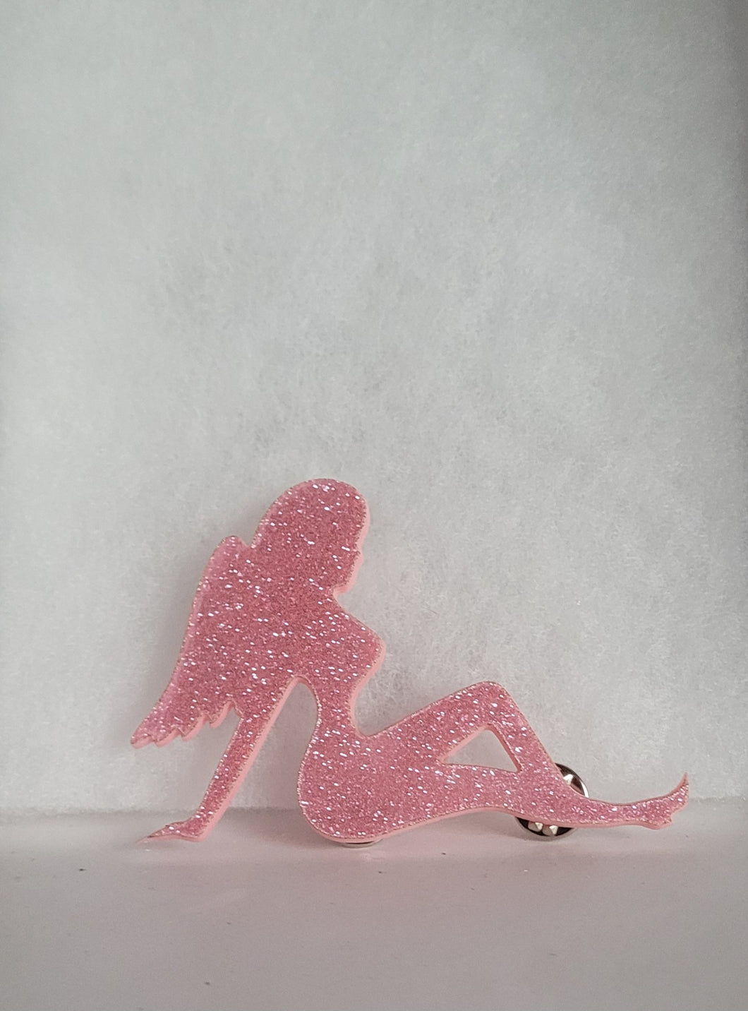 Angel Silhouette Brooch in Glitter Pink Acrylic