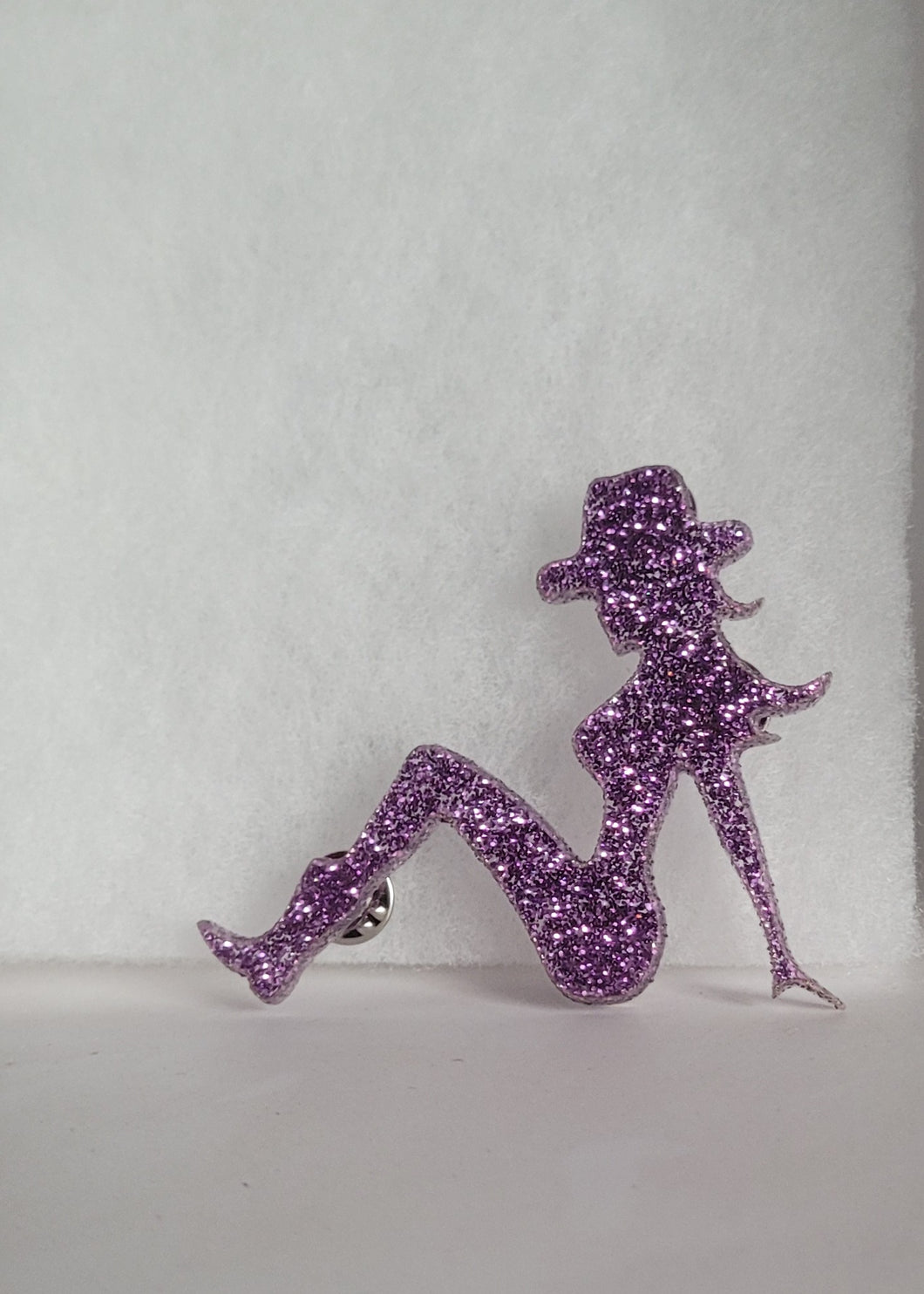 Cowgirl Silhouette Brooch in Glitter Purple Acrylic