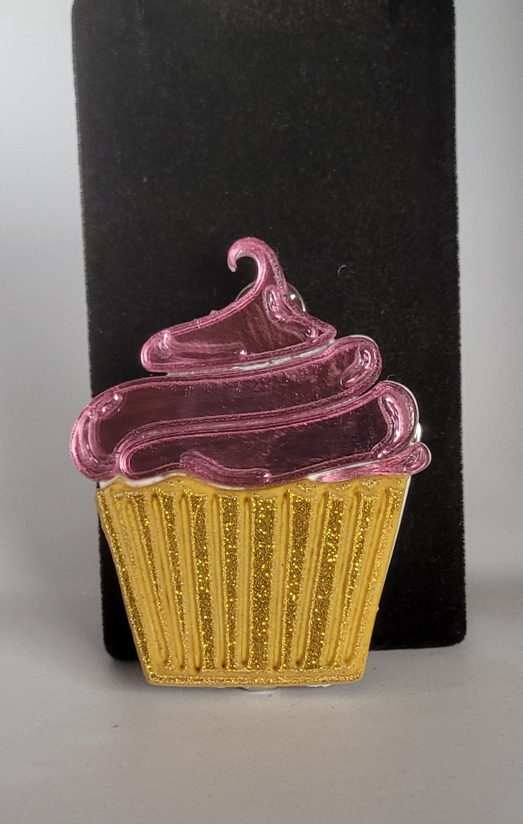 Cupcake Brooch in Glitter and Mirrored Acrylic