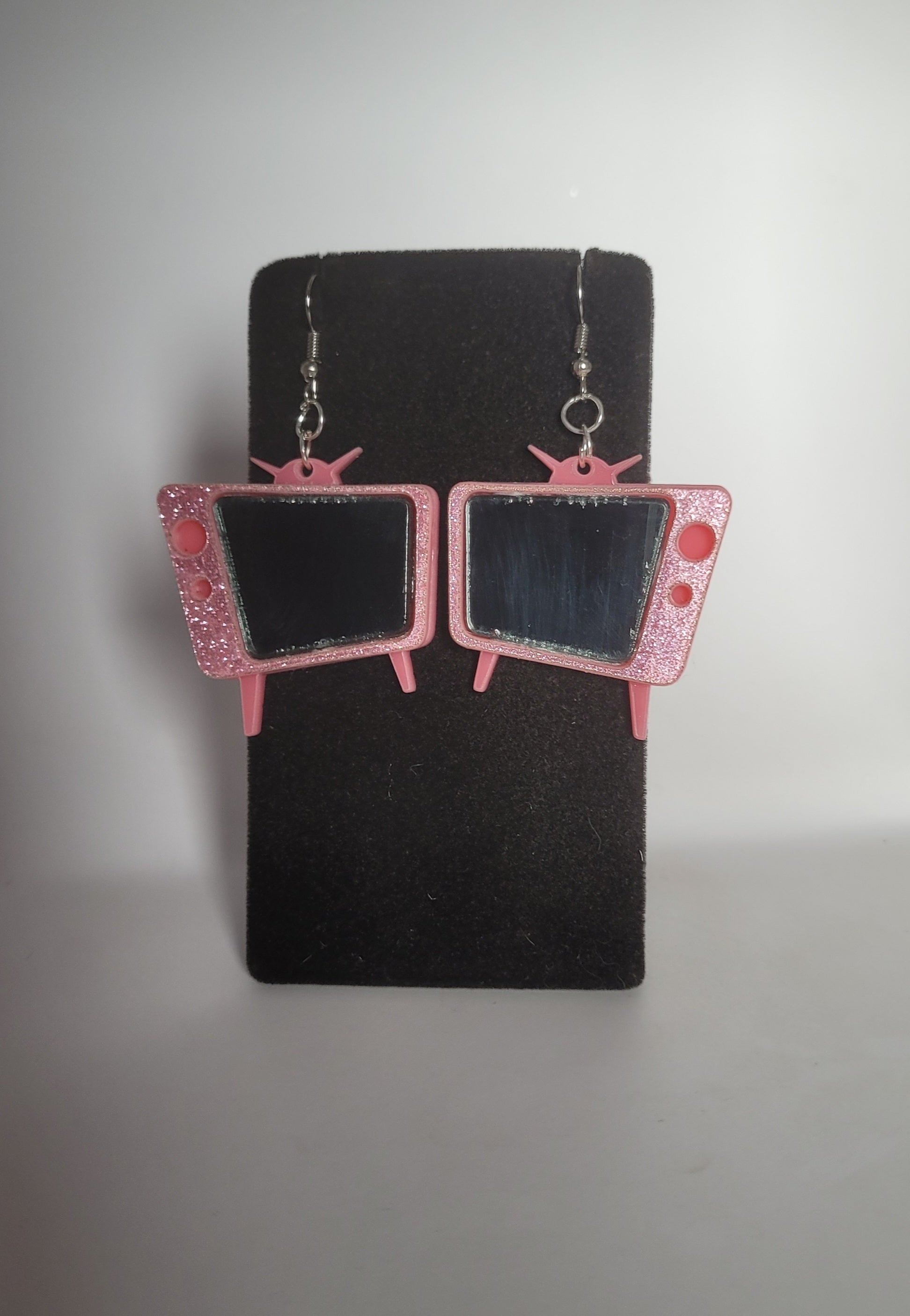 Retro Tv Earrings in Pink Acrylic  Goodnitedoll