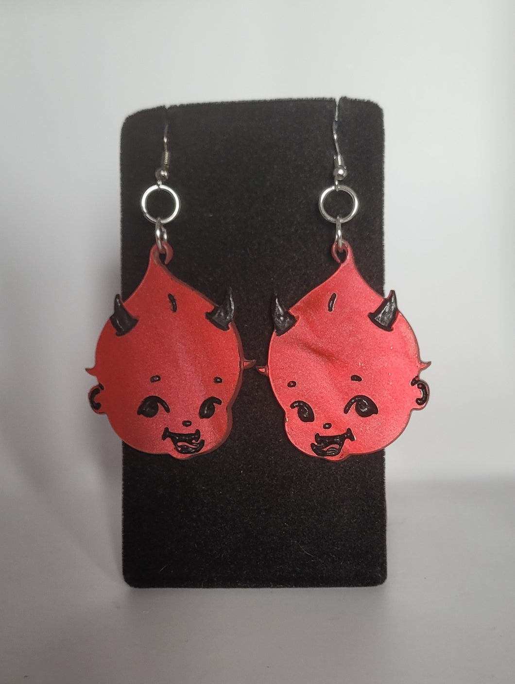 Baby Devil Earrings in Marbled Red Acrylic