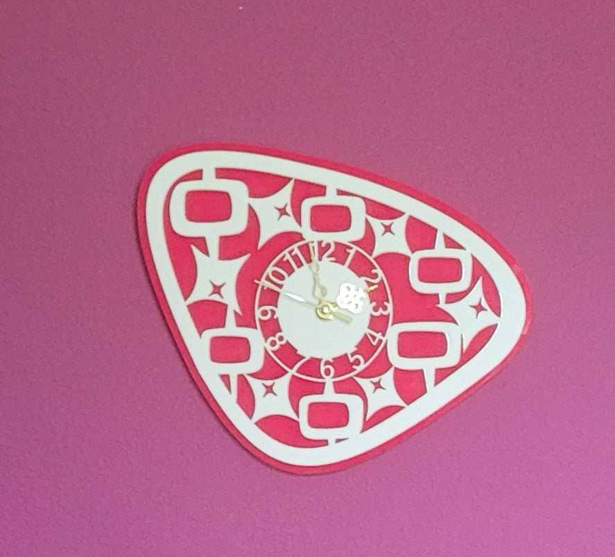 Small Atomic Diamond Wall Clock in Hot Pink and White Acrylic