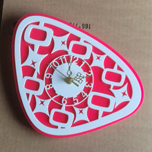 Load image into Gallery viewer, Small Atomic Diamond Wall Clock in Hot Pink and White Acrylic
