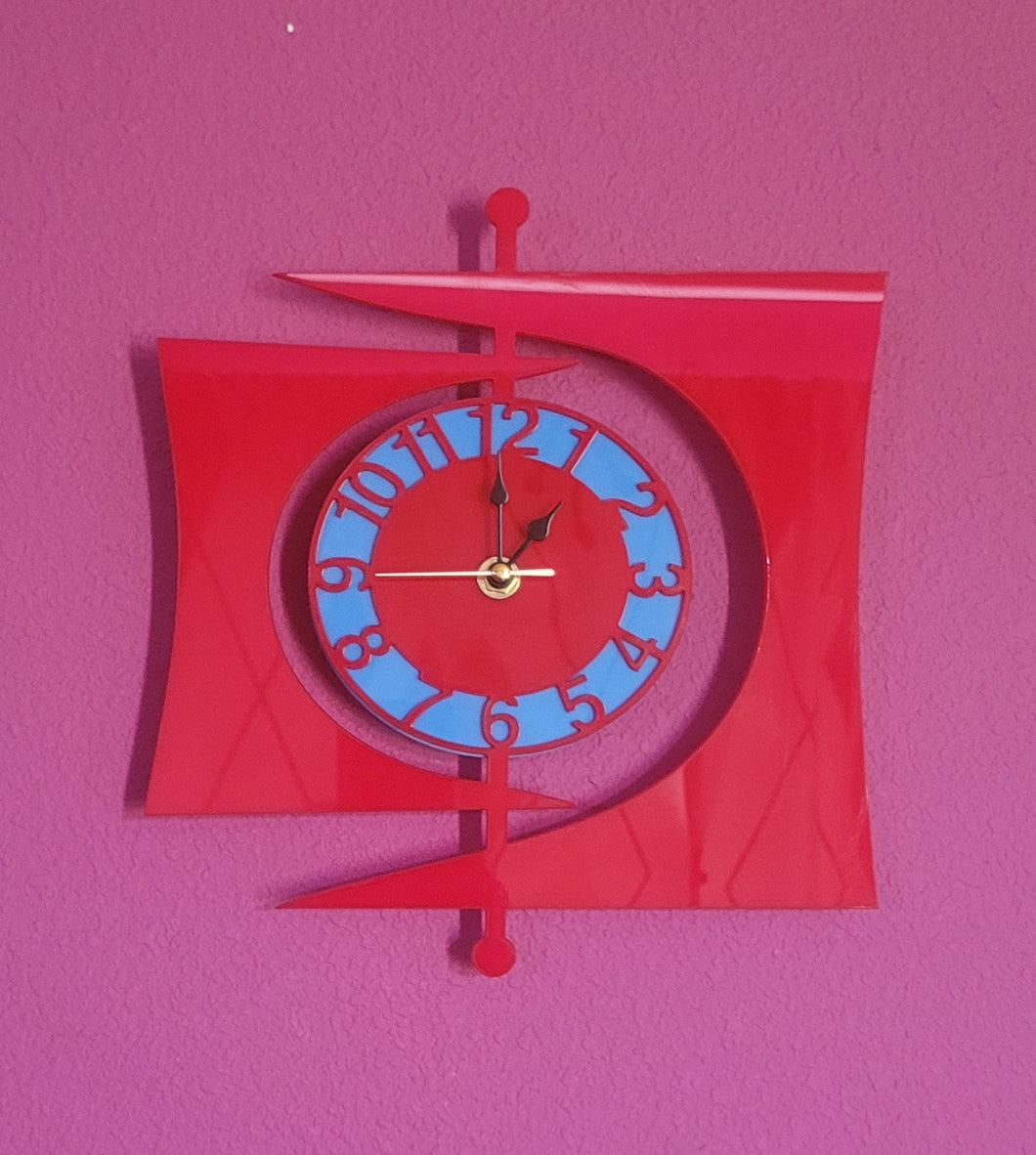 Small Sail Wall Clock in Red and Blue Acrylic