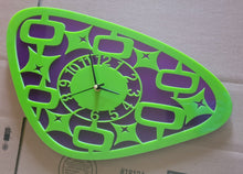 Load image into Gallery viewer, Large Atomic Diamond Wall Clock in Neon Green and Purple Acrylic
