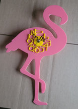 Load image into Gallery viewer, Large Flamingo Wall Clock in Pink and Yellow Acrylic
